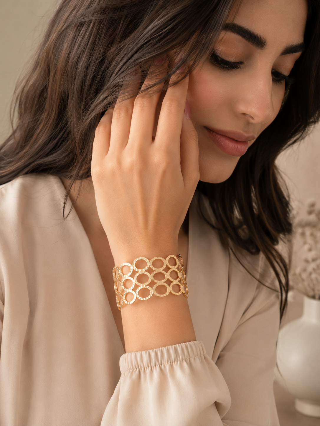 Gold Circle Link Cuff Bracelet