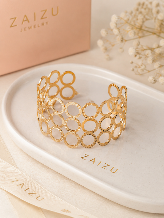 Gold Circle Link Cuff Bracelet