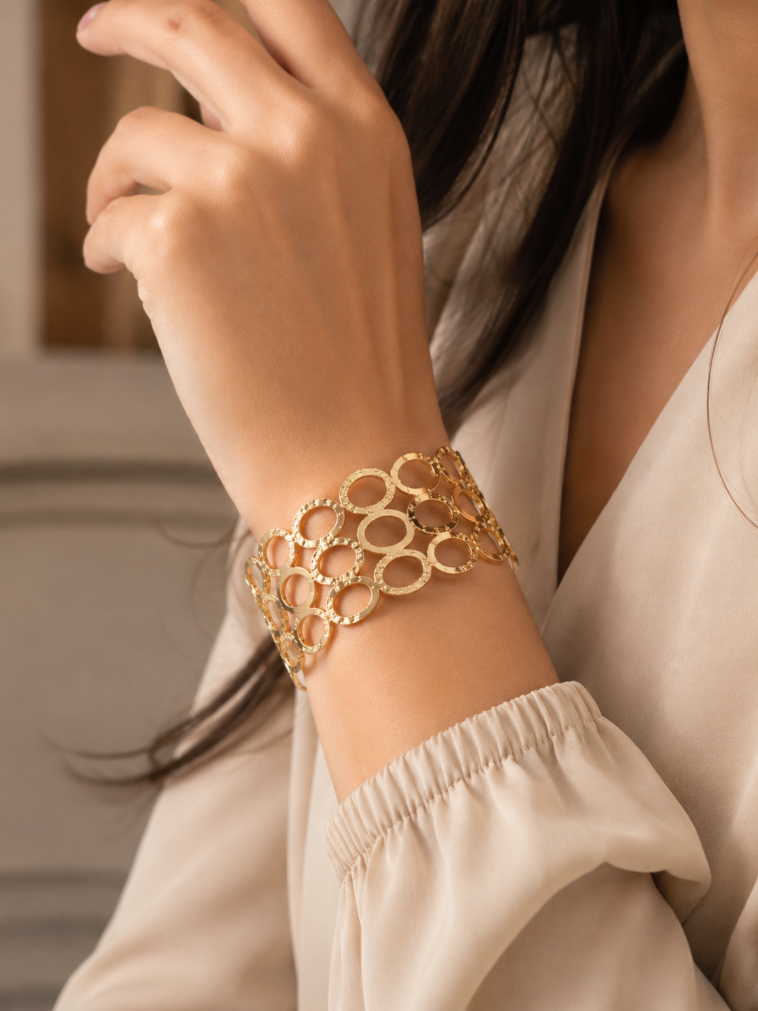 Gold Circle Link Cuff Bracelet